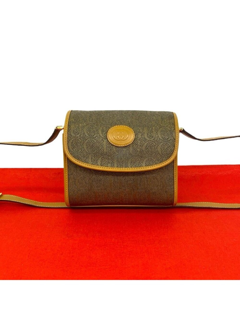 Gucci Vintage GG Logo Pattern Leather Shoulder Bag Pochette Brown